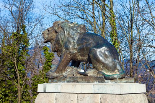 Graz, Austria - January 16, 2011: Sculpture of lion on Castle Hill in Graz, Styria, Austria