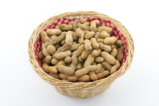 Small bast basket filled with many peanuts