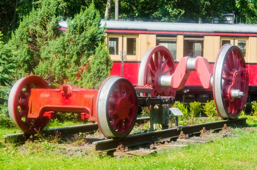 Decommissioned chassis of an old steam locomotive