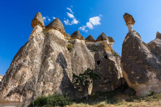 Landscape with bizzare tufa rocks in Cappadocia, Turkey