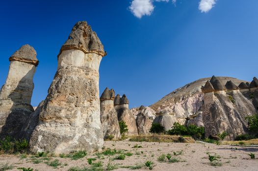 Landscape with bizzare tufa rocks in Cappadocia, Turkey