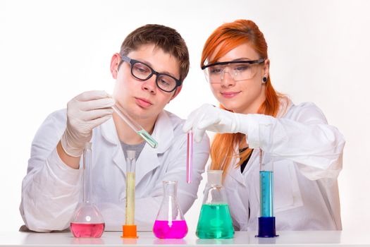 Two chemists in the labolatory - studio shoot