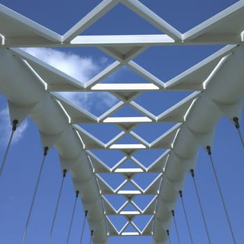 White steel curved modern bridge