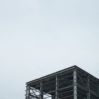 partially constructed large metal building