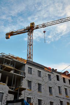 Building construction with tower crane