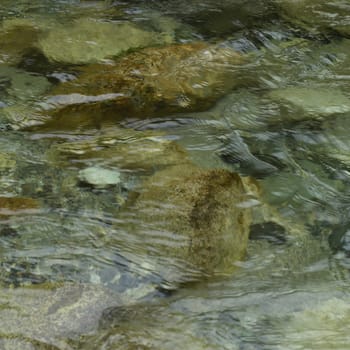 Close up of a river with clear water and stones