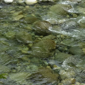 Close up of a river with clear water and stones