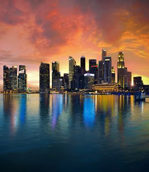 View of Singapore city skyline at sunset