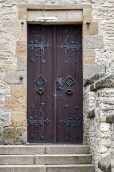 Detail of wooden door at medieval castle.