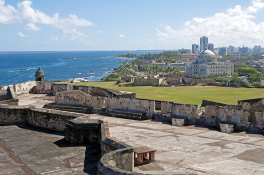 Castillo de San Cristobal and Capitol building, Old San Juan, Puerto Rico.