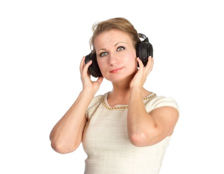 Woman with big black earphones