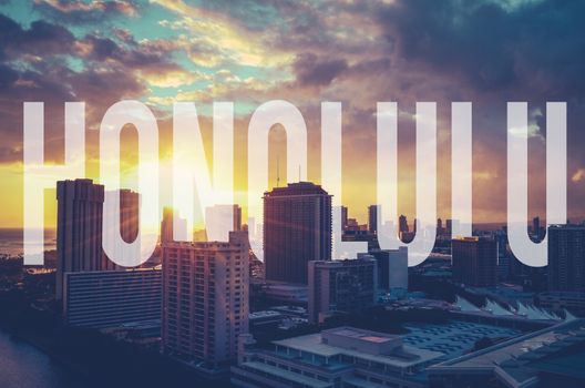 Vintage Retro Style Photo Of The Honolulu, Hawaii With Text