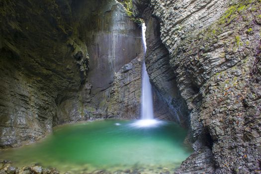 Kozjak waterfall (Slap Kozjak) in Kobarid, Julian Alps in Slovenia 