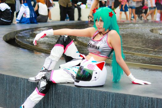 Bangkok - Aug 31: An unidentified Japanese anime cosplay pose  on August 31, 2014 at Central World, Bangkok, Thailand.