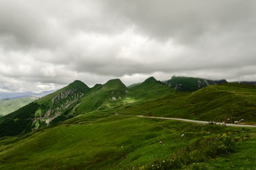 Very colorful and beautiful view over the mountains in Spain. With nice environment and cloudy sky.