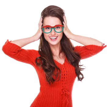 Autumn. Cute girl with rowanberry glasses