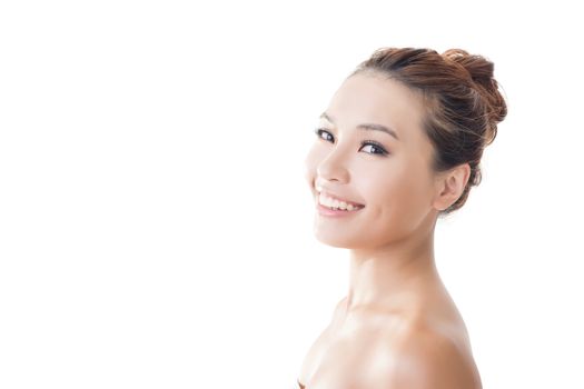 Asian beauty face closeup portrait with clean and fresh elegant lady.