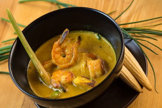 Seafood - Traditional Asian fish soup. selective focus