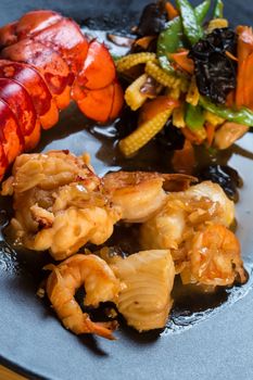 Japanese Cuisine - Ebi Tempura with Vegetables. Selective focus