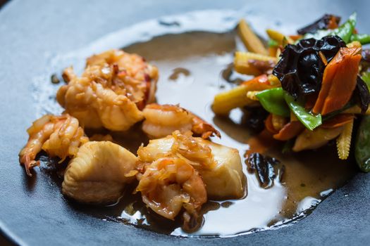 Japanese Cuisine - Ebi Tempura with Vegetables. Selective focus