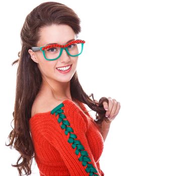 Autumn. Cute girl with rowanberry glasses