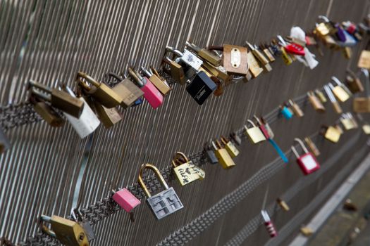 The locks at the fence of Pont des Arts in Paris