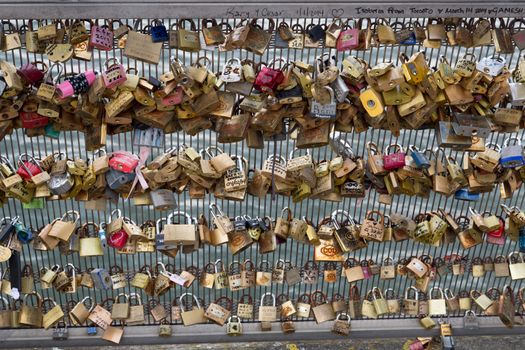 The locks at the fence of Pont des Arts in Paris