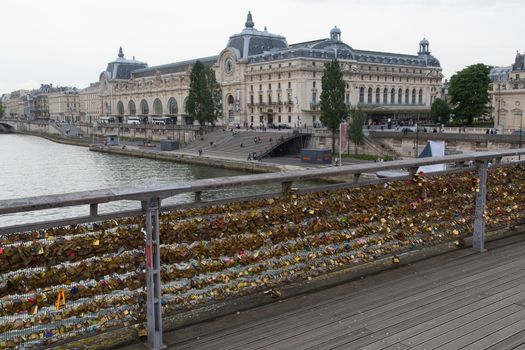 The locks at the fence of Pont des Arts in Paris