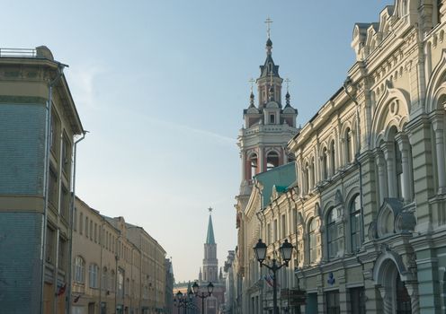 View of the old St. Nicholas Street in Moscow leading to the Kremlin