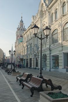 View of the old St. Nicholas Street in Moscow leading to the Kremlin