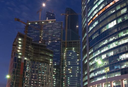 Office buildings of Moscow business center at night