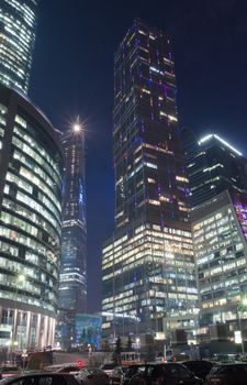 Office buildings of Moscow business center at night