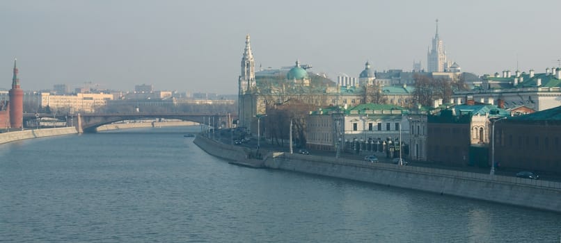 View of the Moscow River and Sofia embankment on a clear autumn day.