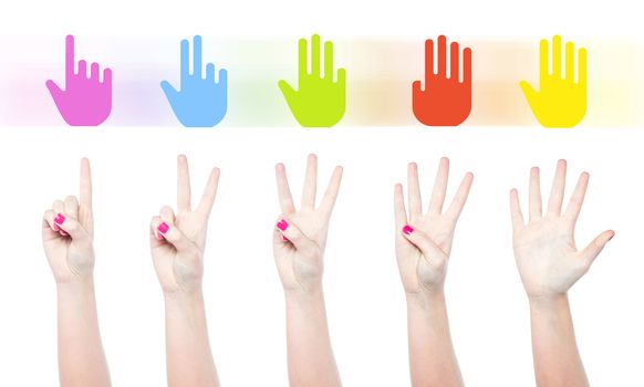 Counting woman hands with colorful graphics