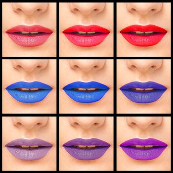 Collage close-up images of colorful woman lips