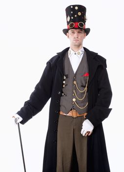 Portrait of a Magician with High Hat, Long Coat and Clock Parts Details