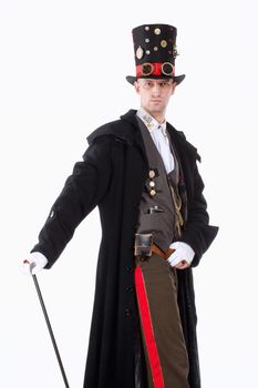 Portrait of a Magician with High Hat, Long Coat and Clock Parts Details