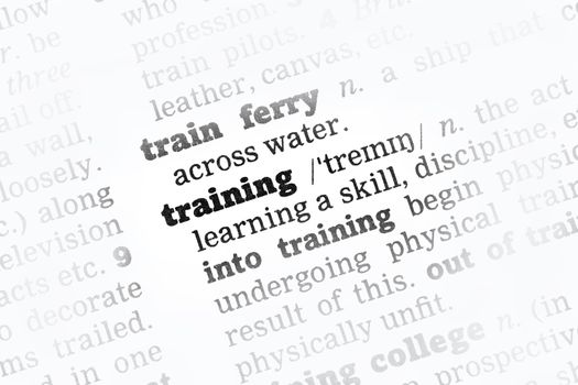 Training Dictionary Definition closeup black and white