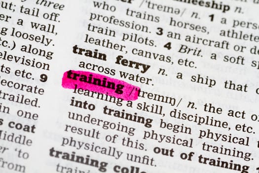 Training  Dictionary Definition highkighted in pink marker