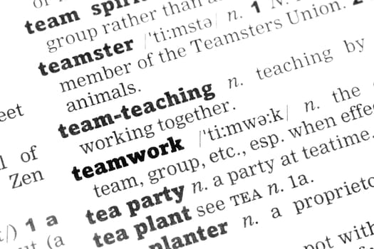 Teamwork Dictionary Definition closeup black and white