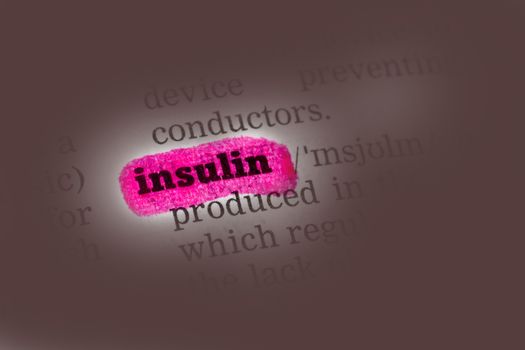 Insulin  Dictionary Definition closeup highlighted in pink