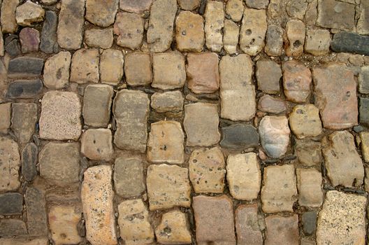 Background of Old Damaged Cobblestone with Natural Dirties Outdoors