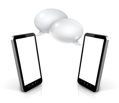 3D Speech bubbles and mobile phones. Communication and technology