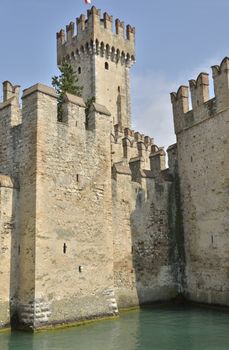 The Scaliger Castle at Sirmione on lake Grada, Italy. The Castle was built in the 13th century.  This is a rare example of medieval port fortification, which was used by the Scaliger fleet.