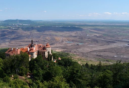 Coal mine and Jezeri castle near Most town,Czech 