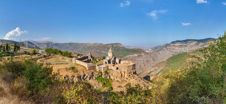 View from the mountain on the ancient Christian temple Tatev in Armenia