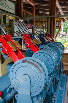 Manual railroad switch for work the train.