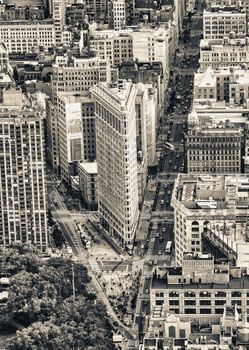 NEW YORK, NY, USA - JUNE 9: Aerial view of Flat Iron building, built in 1902 is of the first skyscrapers ever built, taken on June 9, 2013 in New York City, United States