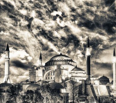 Hagia Sophia Church illuminated at dusk, Istanbul.