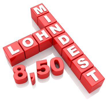 3d generated picture of the german word "MINDESTLOHN 8,50"